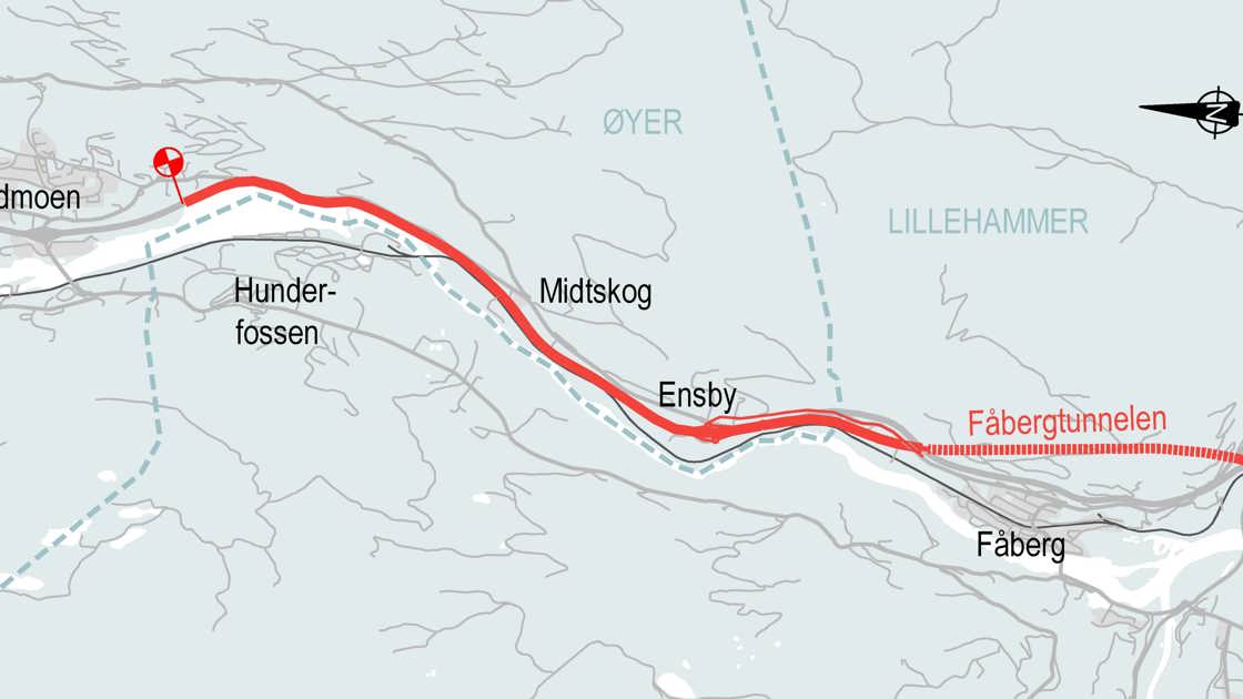 Strekningskart for E6 Storhove - Øyer