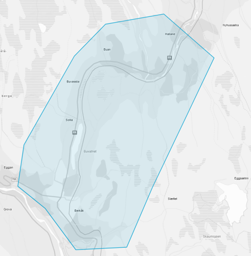 Kart som viser området Brattåsen/Berkåkskrysset