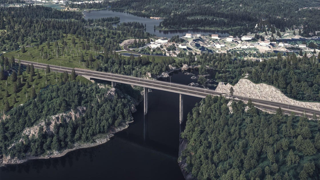 Illistrasjonen viser Tisjø bru  som inngår i ny E18 Kragerø - Bamble