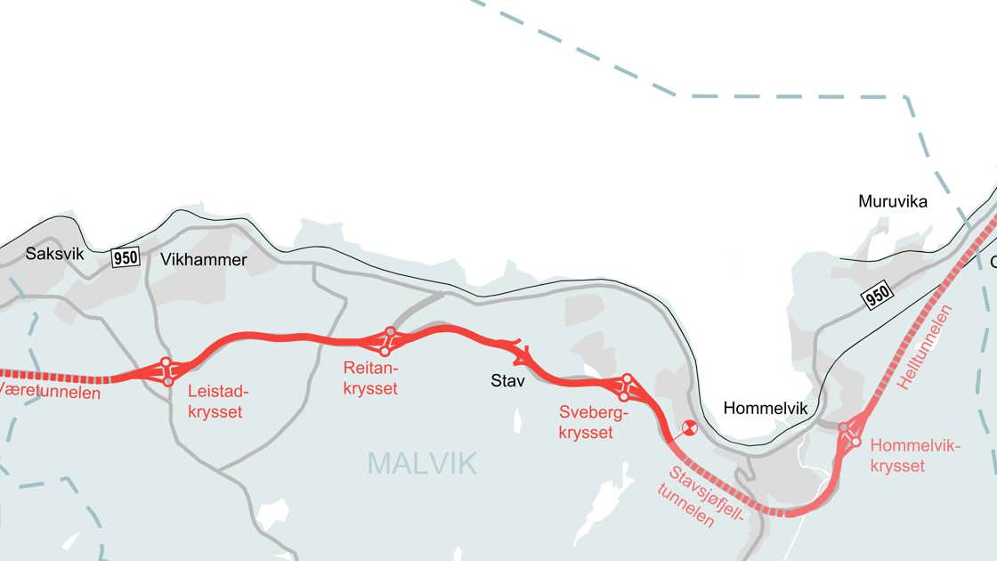 Nye Veier lyser ut kontrakt for den drøye 12 kilometer lange strekningen fra Ranheim til Sveberg, som er en del av prosjektet med å bygge ny, trafikksikker E6 frem til Værnes. Foto: Nye Veier